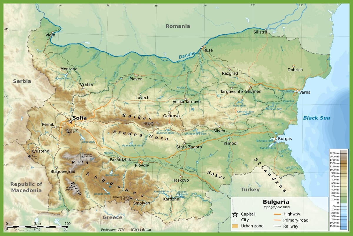بلغارستان نقشه توپوگرافی